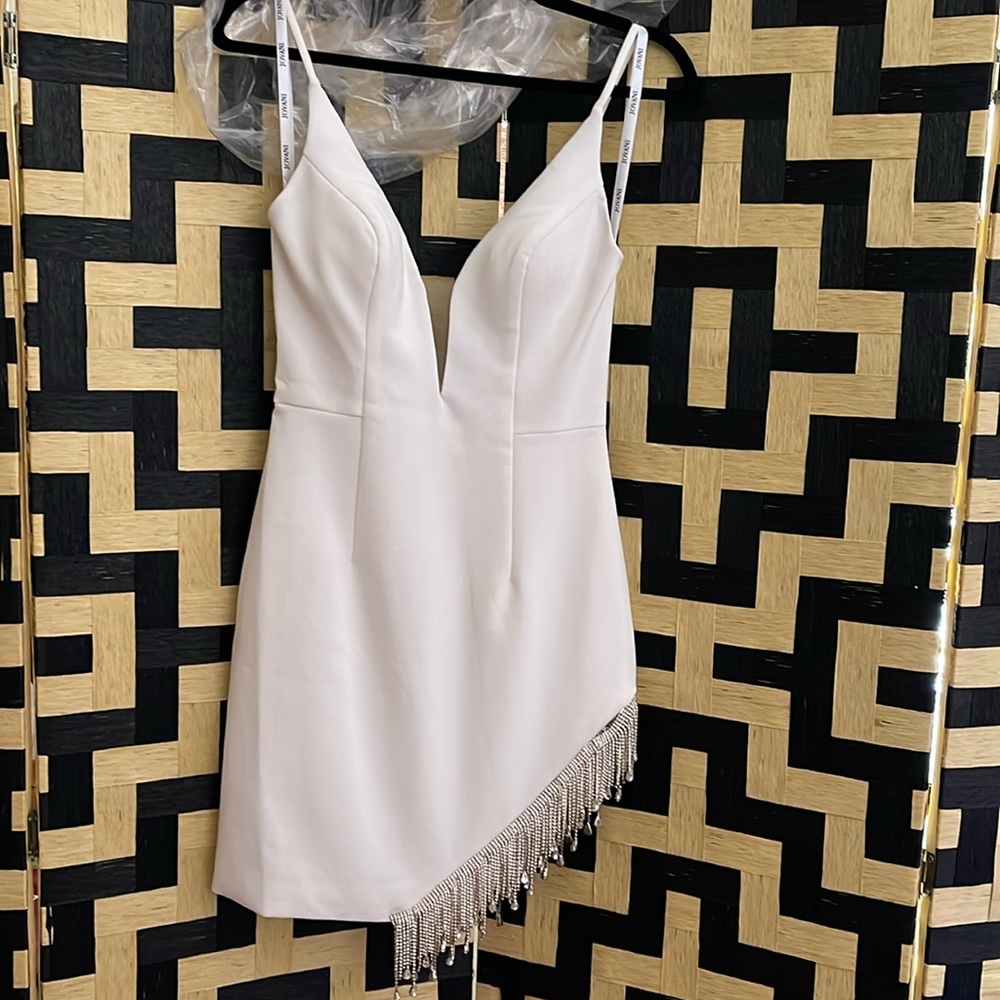 Jovani White Mini Dress with Silver Accents
